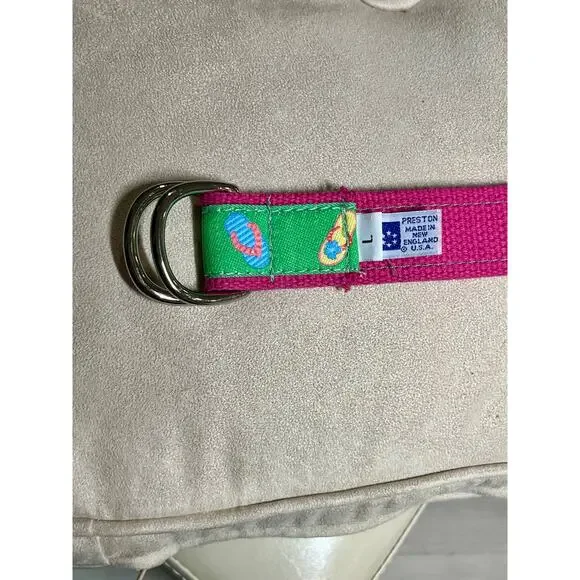 Preston Flip Flop Print Canvas Belt 50 Inch Pink Green - Picture 5 of 6